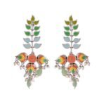 Voylla Traditional Brass Silver Oxidised plated Pastel Colourful Enamelled Embellished Leaf Design Beaded Long Dangle & Drop Earrings for Women and Girls - Fast Shipping to USA & Canada - Image 2