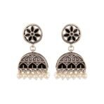 Voylla Oxidised Silver Plating Brass Rangabati Pink Embellishments Jhumkis Earrings for Women - Fast Shipping to USA & Canada - Image 2