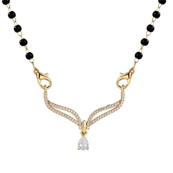 Nilu's Collection Gold Plated Mangalsutra Embedded with American Diamond | Traditional Black Bead | Single Line Chain Mangalsutra | Luxury AD Pendant Gift Set for Women - Fast Shipping to USA & Canada
