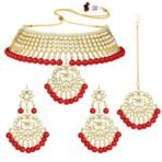 Peora 18K Gold Plated Kundan Faux Pearl Choker Necklace Earring Maang Tikka Traditional Jewellery Set for Women Girls - Fast Shipping to USA & Canada - Image 2