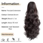 DAZZ LOOK Wavy, Curly 16 Inches Long Ponytail Claw Hair Extension, Synthetic Fiber, Brown Color - Fast Shipping to USA & Canada - Image 3