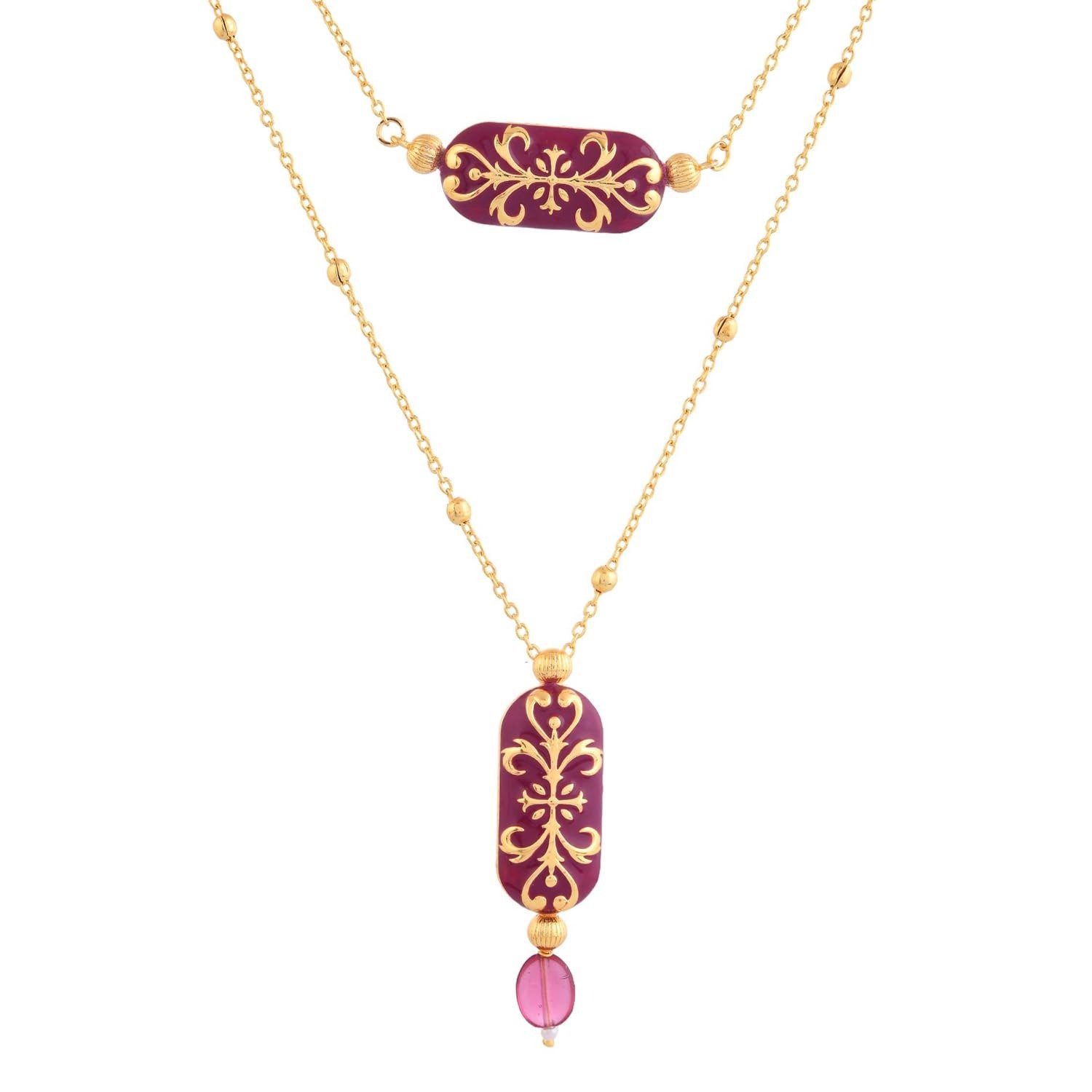 515dPH6D2GL-1.jpg VOYLLA Pashmina Wajiha Layered Necklace for Women | Wedding | Party | Gift | Enameled | Kundan Necklaces - Fast Shipping to USA & Canada - Image 1