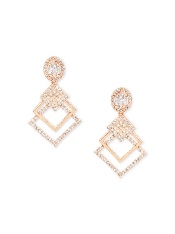 I Jewels Rose Gold Plated White AD Drop Earrings (E2977) - Fast Shipping to USA & Canada