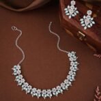 Brado Oxidised Silver AD Choker Necklace Set - Fast Shipping to USA & Canada - Image 3