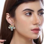 Voylla Silver Brass Bagh E Fiza Rangoli Pattern Oxidised toned Pastel Colourful Enamelled Embellished Leaf Design Dangle & Drop Earrings for Women and Girls - Fast Shipping to USA & Canada - Image 3