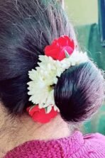 Diversa Artificial Gajra Flower Scrunchies For Hair Bun, Bracelet, Juda, and Ponytail Wedding Jewellery Reusable Fragrance Hair Mogra Gajra Tie For Women/Girls Gajra Scented Mogra (Red, Pack Of 3) - Fast Shipping to USA & Canada - Image 6