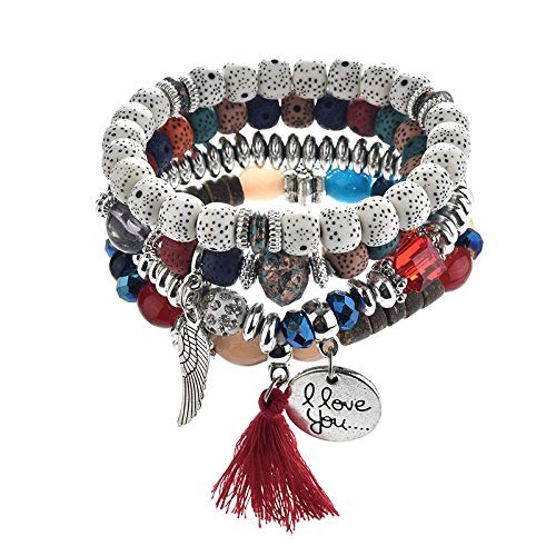 MEENAZ Bracelet for women stylish Fashion Bohemian bracelet for girls stylish Stackable Multilayer Hamsa Hand Evil Eye I Love You Bracelets Multicolor Crystal Charm Beaded Bracelet for Women Girls - Fast Shipping to USA & Canada