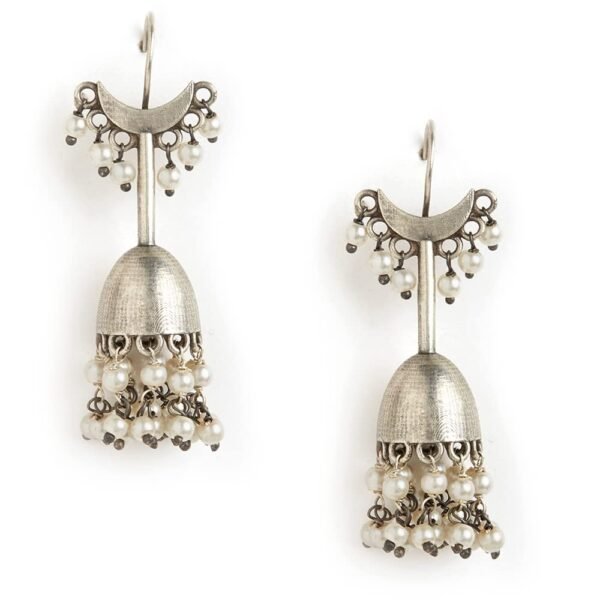 Binni s Wardrobe Silver-Toned Contemporary Jhumkas Earrings, Copper Alloy, Artificial Beads - Womens - Fast Shipping to USA & Canada