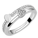 Mahi Valentine Gift Proposal Dual Heart Adjustable Finger Ring with Crystal for Women (FR1103197R) - Fast Shipping to USA & Canada