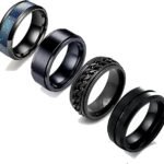 MEENAZ Black Stainless Steel Heart Love Couple Rings (Set of 2) - Fast Shipping to USA & Canada