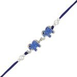 Mahi Dual Elephant Shape Blue Crystals Rakhi for Bhaiya/Brother (RA1100688R) - Fast Shipping to USA & Canada