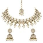 I Jewels Gold Plated Kundan Pearl Choker Necklace, Earrings & Maang Tikka Set - Fast Shipping to USA & Canada - Image 2