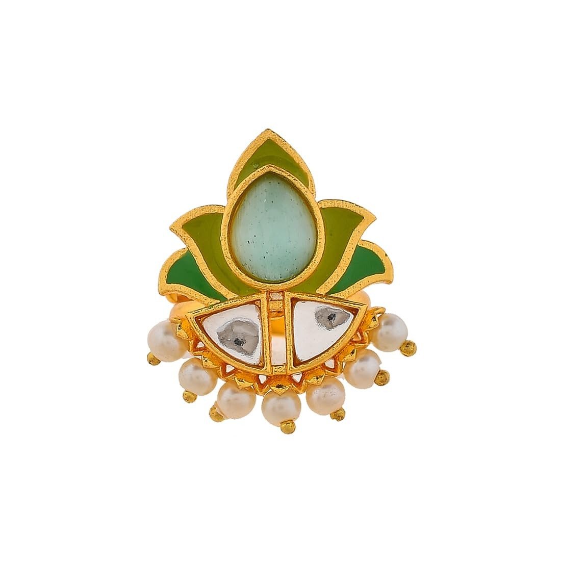 51e10oZnhvL-1.jpg VOYLLA Forever More Floral Green Stone Enamelled Cocktail Ring|Enameled Ring For Women|Adjustable Ring|Wedding|Gift For Women| - Fast Shipping to USA & Canada - Image 1