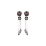 Voylla Ethnic Oxidised Silver Plated Brass Enamelled Embellished Oxidized Mandala Design Tassels Round shaped Dangle & Drop Earrings for Women and Girls - Fast Shipping to USA & Canada