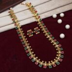 I Jewels 18K Gold Plated South Indian Multicolour Stone Long Necklace & Earrings (MC041) - Fast Shipping to USA & Canada - Image 3
