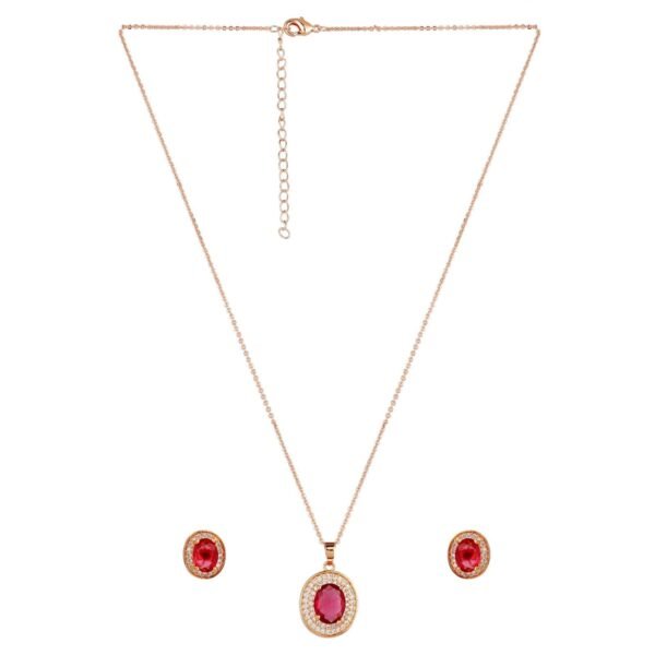 Nilu's Collection Rose Gold Plated Ruby Red Oval Pendant Necklace and Earring Set for Women and Girls (Classic) - Fast Shipping to USA & Canada