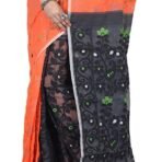 Nilu's Collection Cotton-Silk Soft Dhakai Jamdani Handloom Saree with Full Body-Work for Women and Girls, Orange-Black - Fast Shipping to USA & Canada - Image 5