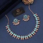Brado Rose Gold AD Stone Choker Necklace Set with Earrings - Fast Shipping to USA & Canada - Image 3