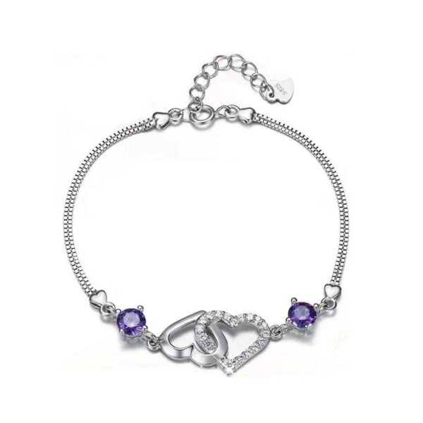 Bling Queen Women's Sterling Silver Inverted Double Heart Bracelet - Fast Shipping to USA & Canada