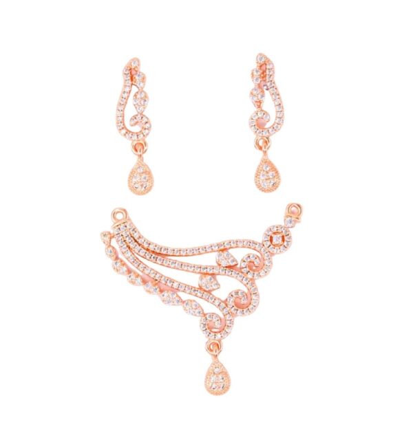 Nilu's Collection American Diamond Rose Gold Plated Designer Mangalsutra Pendant with Earrings Set for Girls and Women - Fast Shipping to USA & Canada