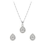 I Jewels Silver Plated CZ Teardrop Pendant Necklace & Earrings Set (CH60S) - Fast Shipping to USA & Canada