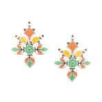 Voylla Silver Brass Bagh E Fiza Rangoli Pattern Oxidised toned Pastel Colourful Enamelled Embellished Leaf Design Dangle & Drop Earrings for Women and Girls - Fast Shipping to USA & Canada