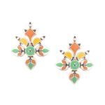 Voylla Silver Brass Bagh E Fiza Rangoli Pattern Oxidised toned Pastel Colourful Enamelled Embellished Leaf Design Dangle & Drop Earrings for Women and Girls - Fast Shipping to USA & Canada