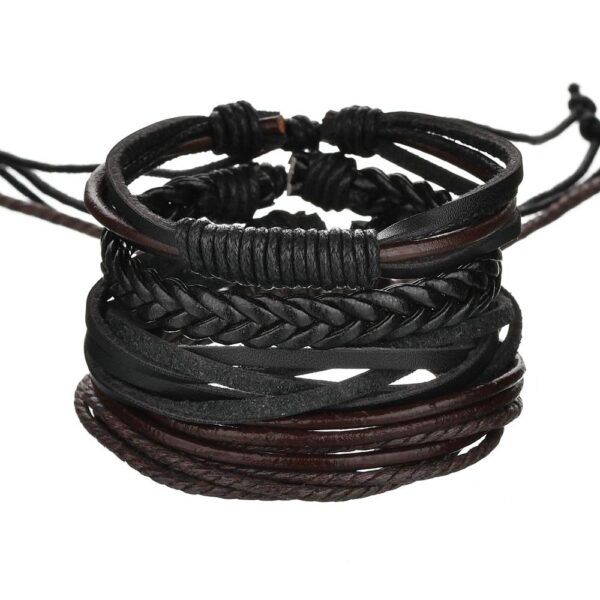 MEENAZ Bracelets for Man Men Boys Girls Women Black Leather Bracelet for Men | Hand Adjustable Leather Wrap | Birthday Gift Husband Wrist | Hand Band for Boys | Fancy Stylish Accessories Silver Kada - Fast Shipping to USA & Canada