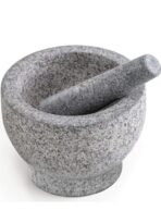 Mahi Store Mortar and Pestle Set Stone for Spices, Okhli Masher, Khalbatta, Kharal, Mixer, Natural & Traditional Grinder and Musal, Well Design for Kitchen 5.5 Inch (Grey) - Fast Shipping to USA & Canada