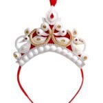 BengCraft Trendy Hair Band Style White and Colorful Design Shola Crown Mukut for Bengali Kids Infant Child Baby Girl and Boy for Annaprashan and Rice Ceremony - Fast Shipping to USA & Canada