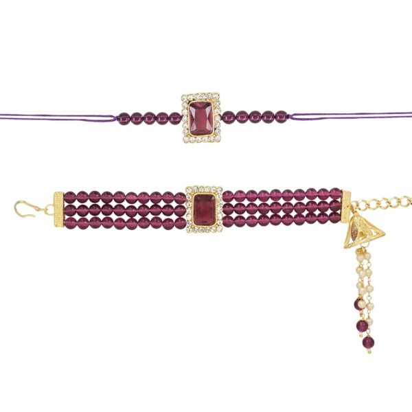 I Jewels Kundan & Pearl Bhaiya Bhabhi Lumba Rakhi Combo (R010-CO) - Fast Shipping to USA & Canada