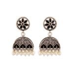 Voylla Oxidised Silver Plating Brass Rangabati Pink Embellishments Jhumkis Earrings for Women - Fast Shipping to USA & Canada