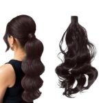 D-DIVINE Brown Wavy Ponytail Hair Extension - 24 Inch Natural Looking Full Head Long Hair for Women & Girls - Fast Shipping to USA & Canada