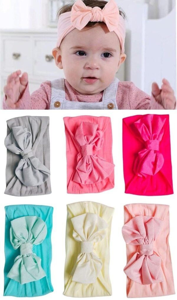 ANNACREATIONS Premium Designer Soft Flower Bow Hairband, Plastic Headband Hair Accessories For Baby Girls, Pack Of 6 - Assorted - Fast Shipping to USA & Canada