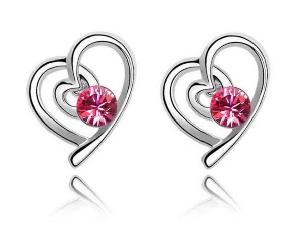 Nilu's Collection Silver Plated Heart Shape Crystals Stud Earrings for Girls & Women,Valentines Special Love Stud Earrings (Red) - Fast Shipping to USA & Canada