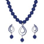 Mahi Valentine Gift Blue Crystals and Artificial Pearls Paisley Necklace Set for Women (NL1103769RBlu) - Fast Shipping to USA & Canada
