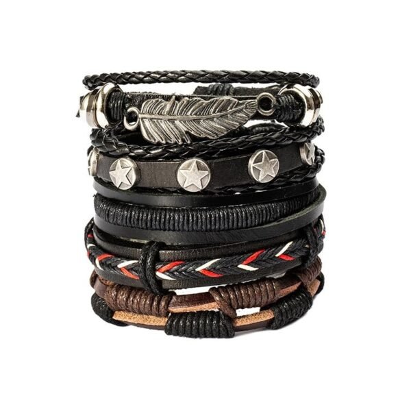 MEENAZ Bracelets for Man Men Boys Girls Women Black Leather Bracelet for Men | Hand Adjustable Leather Wrap | Birthday Gift Husband Wrist | Hand Band for Boys | Fancy Stylish Accessories Silver Kada - Fast Shipping to USA & Canada