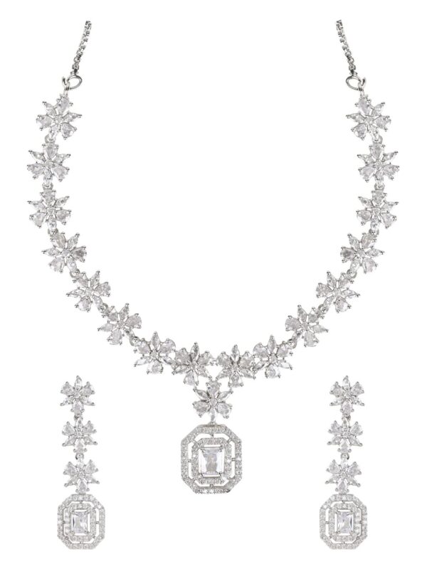 I Jewels Silver Plated CZ Necklace Jewellery Set (AD0025-29) - Fast Shipping to USA & Canada