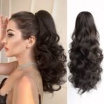 DAZZ LOOK Wavy, Curly 16 Inches Long Ponytail Claw Hair Extension, Synthetic Fiber, Brown Color - Fast Shipping to USA & Canada
