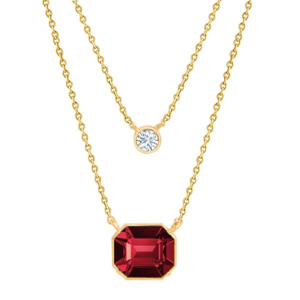 MINUTIAE Stylish Double Layered Plated Neck Wear Red Ruby Austrian Crystal Pendant Necklace For Women With Extendable Chain - Fast Shipping to USA & Canada