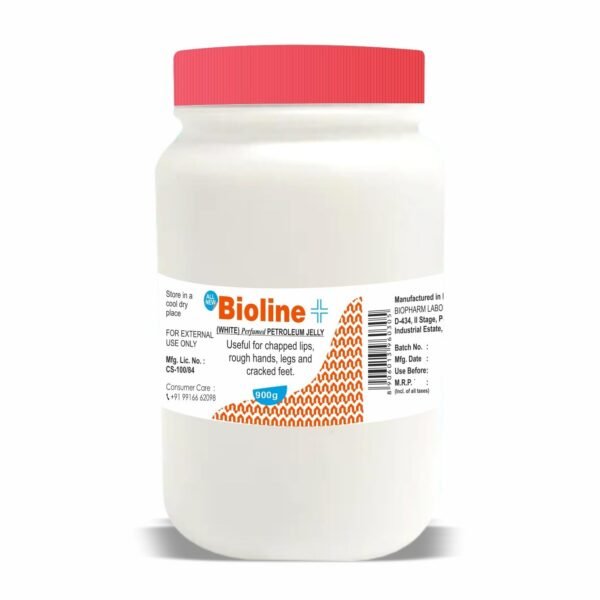 Bioline White Perfumed Petroleum Jelly for Chapped Lips, Rough Hands, Legs & Cracked Feet | Moisturizing & Soothing Cream for Dry Skin | 900 g Pack - Fast Shipping to USA & Canada