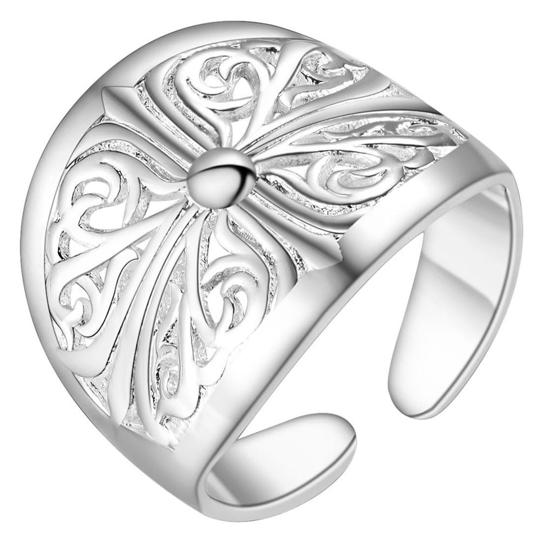 61Z0yMQ73L.jpg Nilu's Collection Cubic Zirconia Studded Silver Plated Adjustable Designer Finger Ring, Gift for Women and girls - Fast Shipping to USA & Canada - Image 1