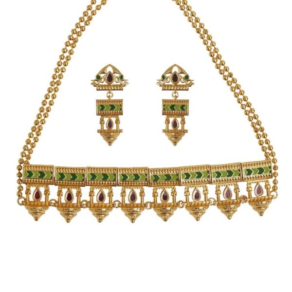 VOYLLA Festive Hues Temple Design Pearls Embellished Gold Toned Jewellery Set For Women|Jewellery Set For Women|Womens Gift|Gift For Her| - Fast Shipping to USA & Canada