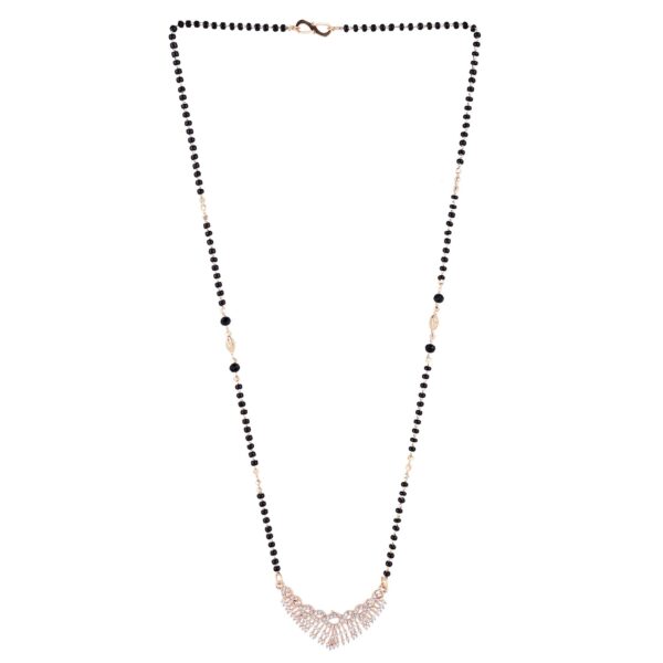 Nilu's Collection Rose Gold Plated American Diamond Mangalsutra with Black Beads For Women - Fast Shipping to USA & Canada