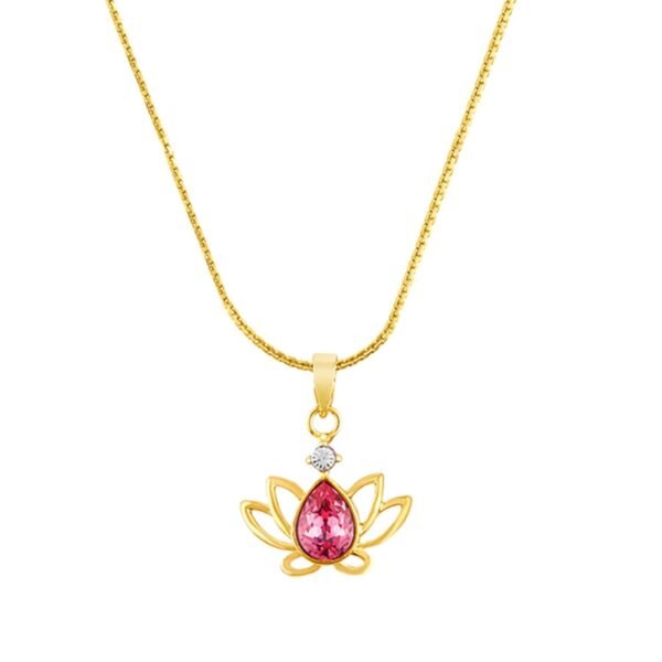 Mahi Pink Lotus Flower Gold Plated Pendant for Women PS1194134G - Fast Shipping to USA & Canada