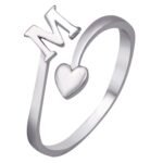 Mahi Rhodium Plated Initial and Heart Adjustable Finger Ring for Women (PAFR1103119PR) - Fast Shipping to USA & Canada