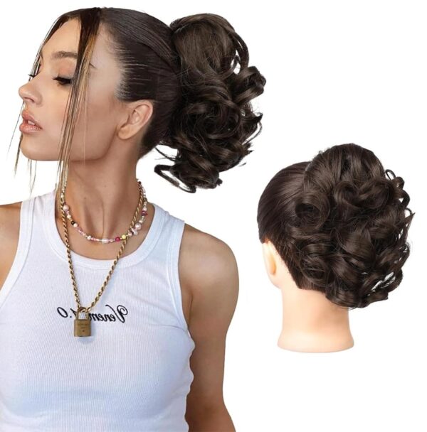 D-DIVINE Ponytail Extension, 10" Claw Clip in Short Curly Wavy Pony Hair Extension Jaw Clip on Pony Tail, Hairpiece for Women - Dark Brown - Fast Shipping to USA & Canada