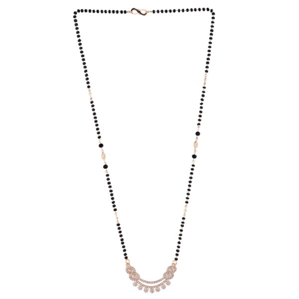 Nilu's Collection Rose Gold Plated American Diamond Mangalsutra with Black Beads for Women - Fast Shipping to USA & Canada