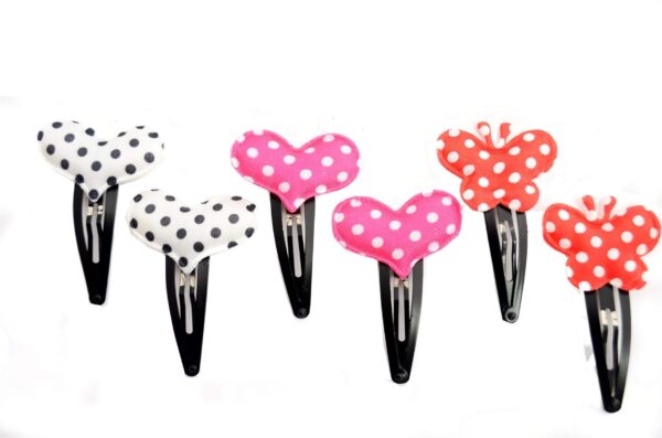 Pretty Ponytails Polka Dot Heart Butterfly Hair Clip Black Pink Red White Gift Set of 6 Hair Clips | Must Have | Baby Shower Gift | Valentine Gift | Gift for her | Polka Dot - Fast Shipping to USA & Canada
