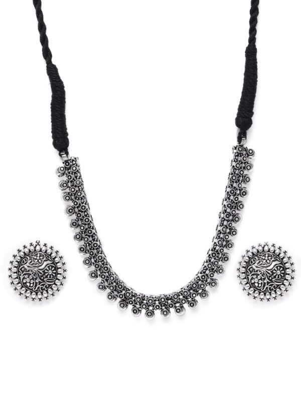 Binni s Wardrobe Women's Dual Toned Hand Made Textured Choker Jewellery Set (Oxidised Silver Carfted) - Fast Shipping to USA & Canada